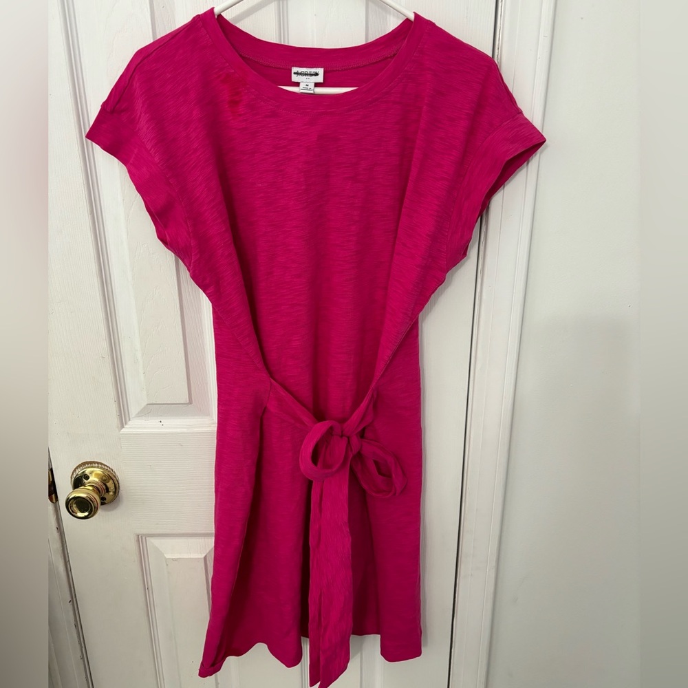 J Crew T Shirt Dress Womens Medium Tie Waist Mini Cap Sleeves Dolman Cotton - Picture 3 of 5